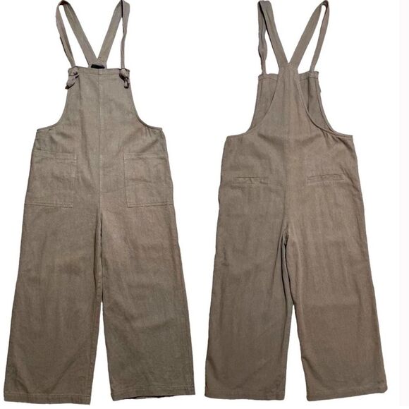 Miou Muse Kenzie Jumpsuit Linen Cotton Lightweight Wide Leg Cropped Soft Brown - Picture 2 of 7